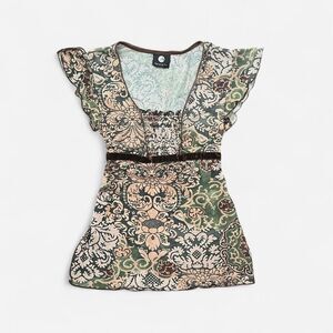 Y2K Anxiety sheer floral print babydoll top